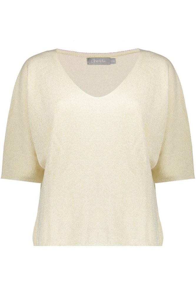 V HALS PULLOVER MET DRIEKWART MOUW EN GLITTERS 54340 70 000720 SAND/GOLD